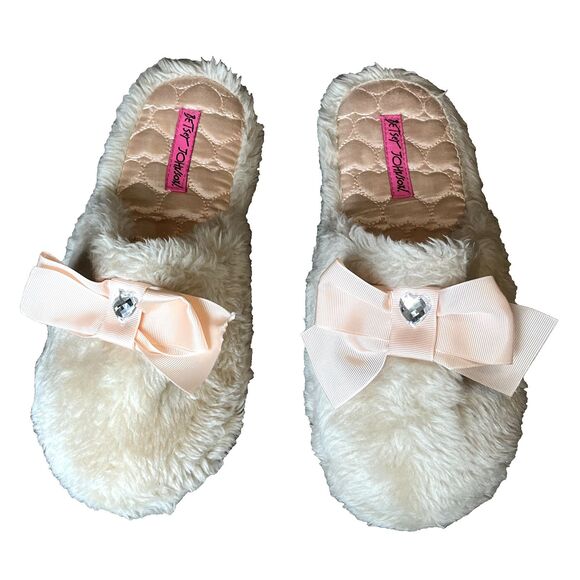 Betsey Johnson Rose Pink‎ Bow House Slippers Womens 11/12 - Picture 1 of 9